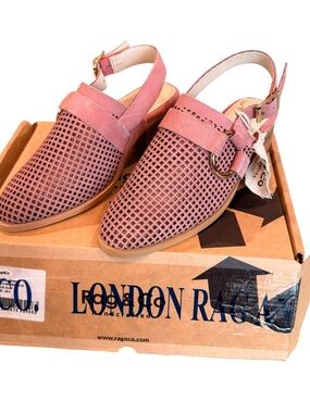 Rag & Co Rosalie Blush Suede Laser Cut Block Heel Sandals – Size US 5
